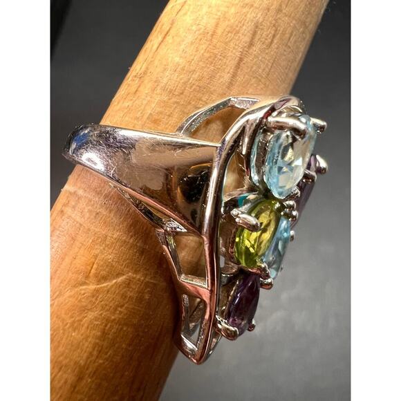 Vintage multi gemstone sterling silver cluster ring size 7 - Picture 11 of 16